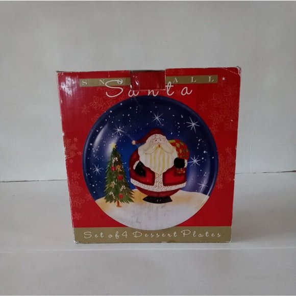Certified International Snowball Santa  Set of 4 Dessert Plates New - Picture 7 of 13